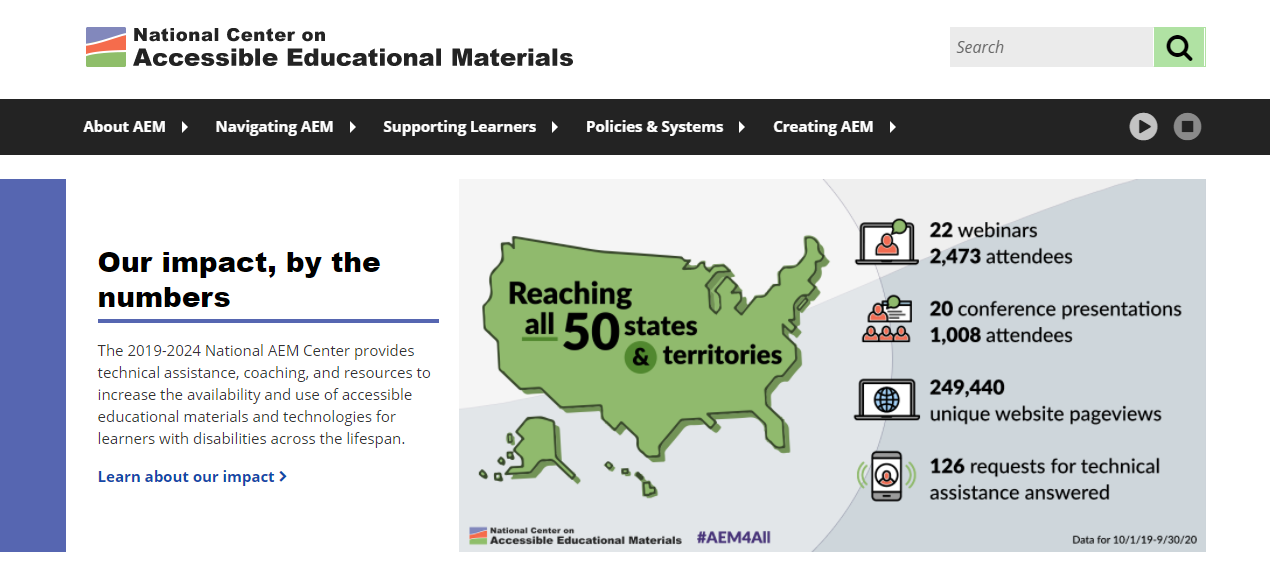 Screenshot of the National Center on Accessible Education Materials Website