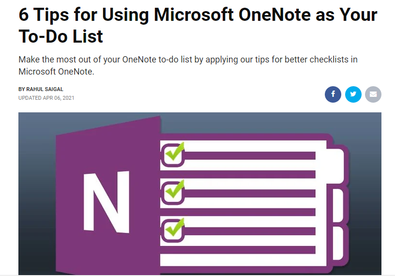 Screen shot of the article about 6 tips to use Onenote as your To-Do List