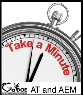 Take a Minute Image with stop watch to remind IEP teams to take a minute to consider AT and AEM