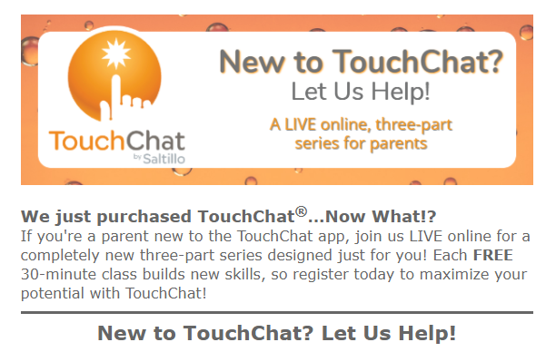 Touch Chat screenshot for New to TouchChat website